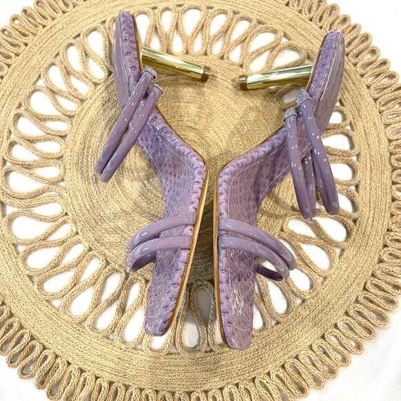 Schutz Leather Heeled Sandals Lover Mid In Orchid Purple Gold Size 11 - Picture 9 of 9